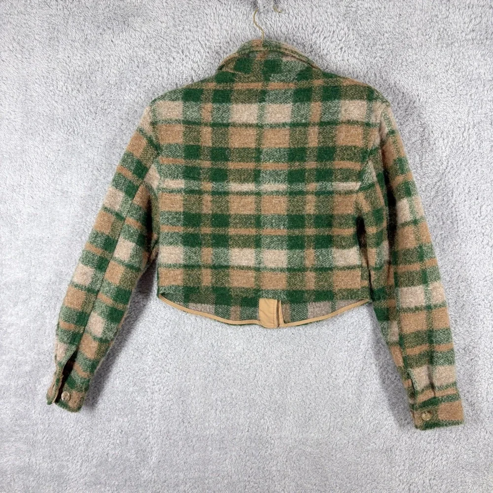 House‎ of Harlow 1960 Plaid Cropped Shirt Jacket Green Tan Size XS Wool Blend